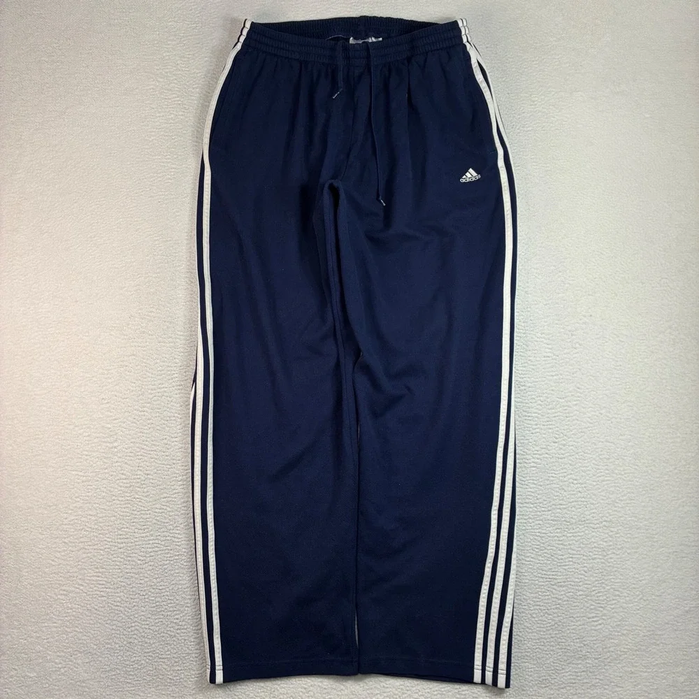 Y2K Adidas Baggy Track Pants Men XL Blue Mesh Stretch Relaxed Sweatpants Vintage